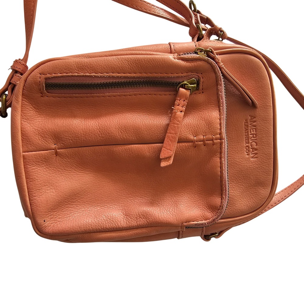 American Leather Co‎ Coral Pink Pebble Leather Crossbody Bag Antique Brass
